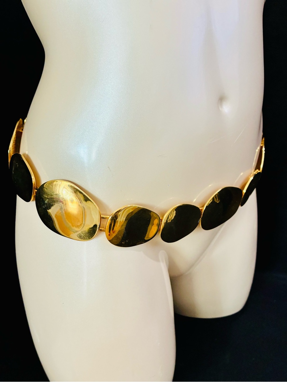 VTG Alexis Kirk 476g Gold Geometric Sculpted Disc Waist Chain Belt 80s Trending
